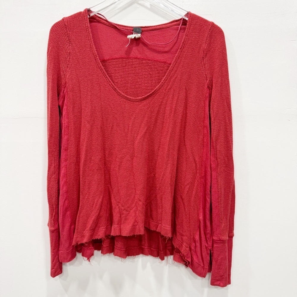 We The Free Malibu Thermal Top Red X-Small Scoop V-Neck